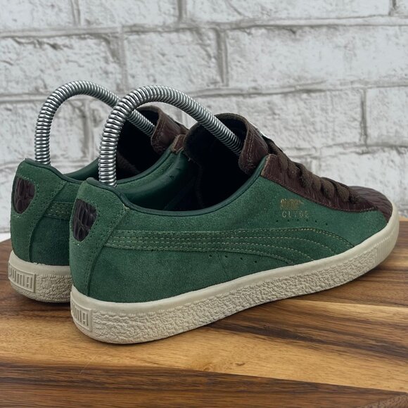 Puma Clyde Zoo O Lux Womens 6.5/37 Green Brown Meanie Real Leather Shoes RARE - Picture 5 of 16